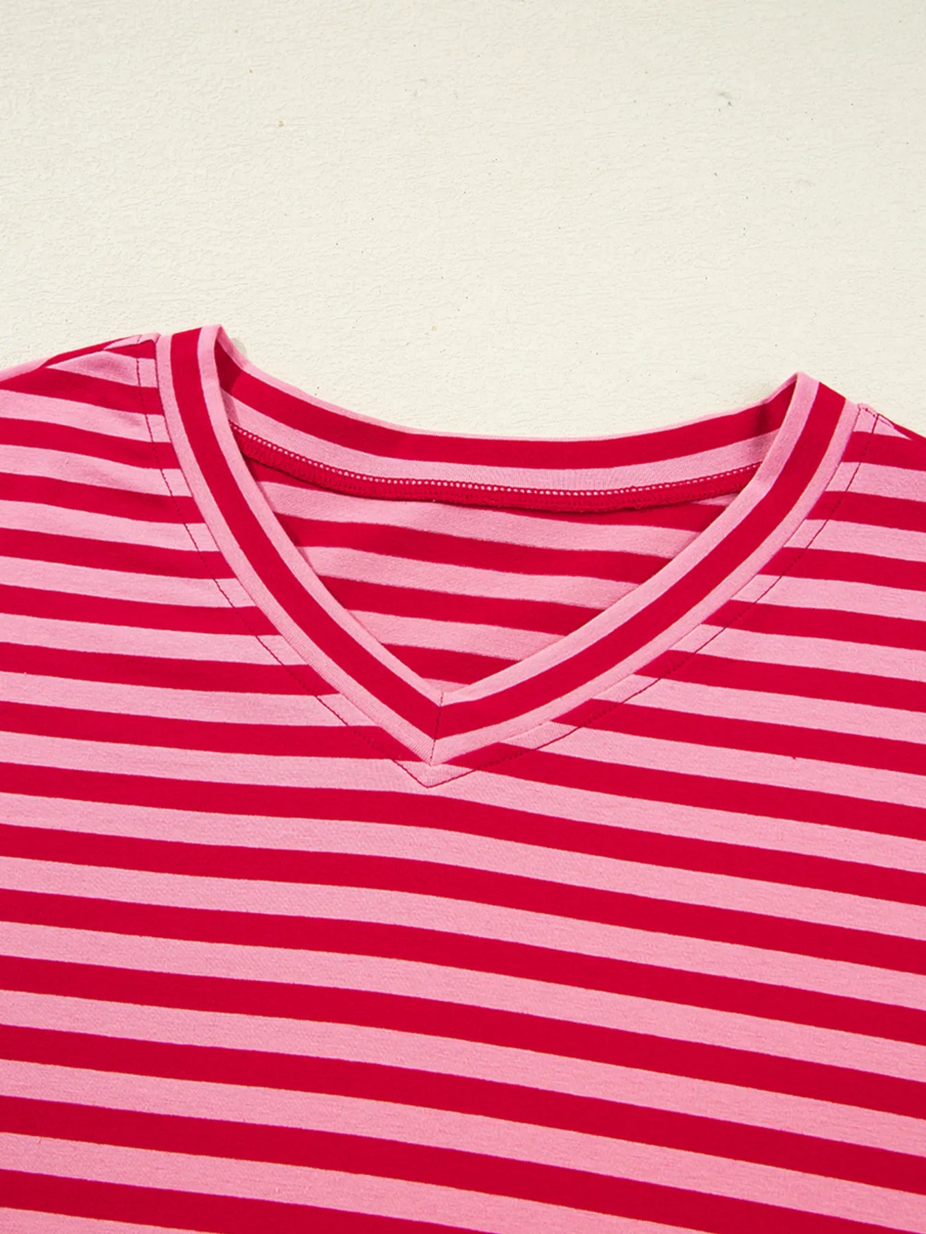 Contrast Striped Drop Shoulder V Neck Top