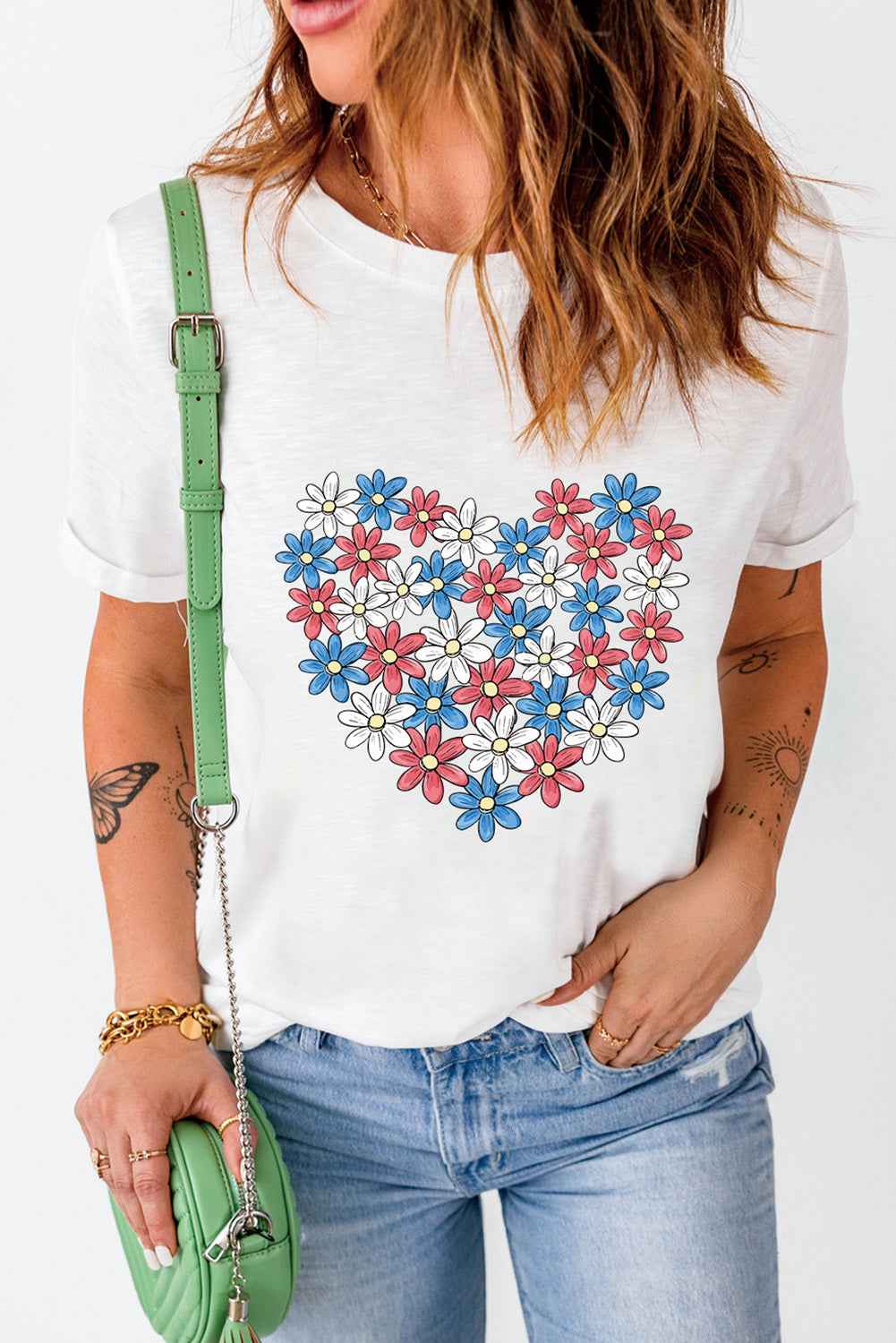 Flower Graphic Round Neck Short Sleeve T-Shirt - Lojy Shop