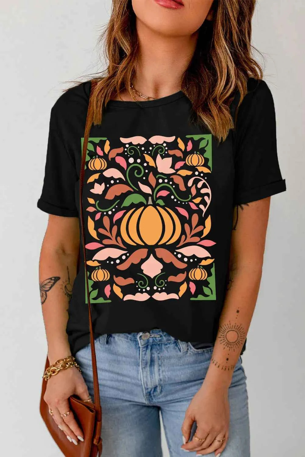 Graphic Round Neck Short Sleeve T-Shirt - Lojy Shop