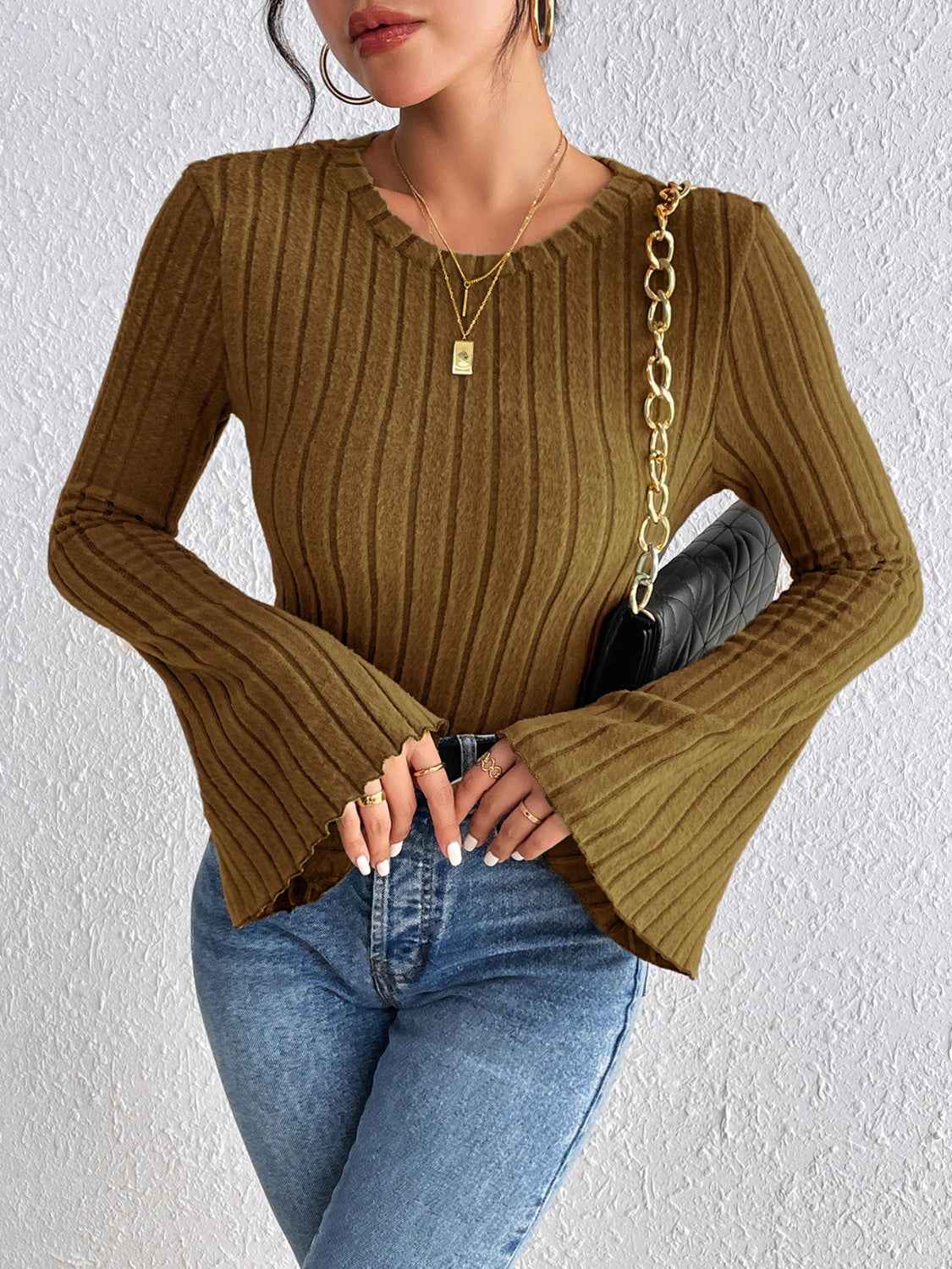 Honey Round Neck Flare Sleeve T-Shirt - Lojy Shop