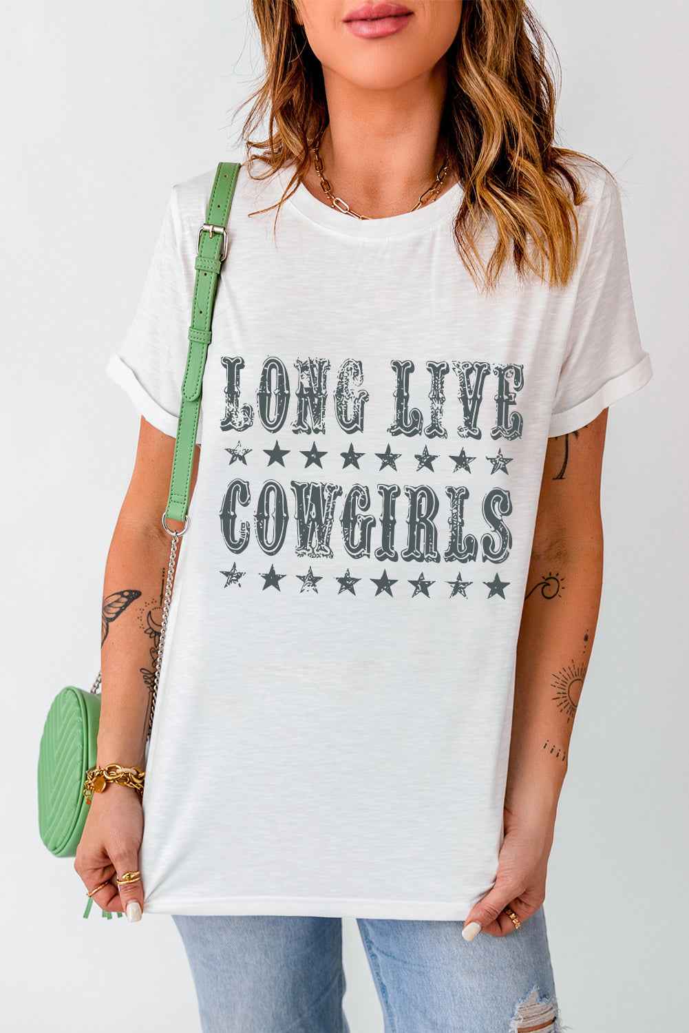 Letter Graphic Round Neck Short Sleeve T-Shirt - Lojy Shop