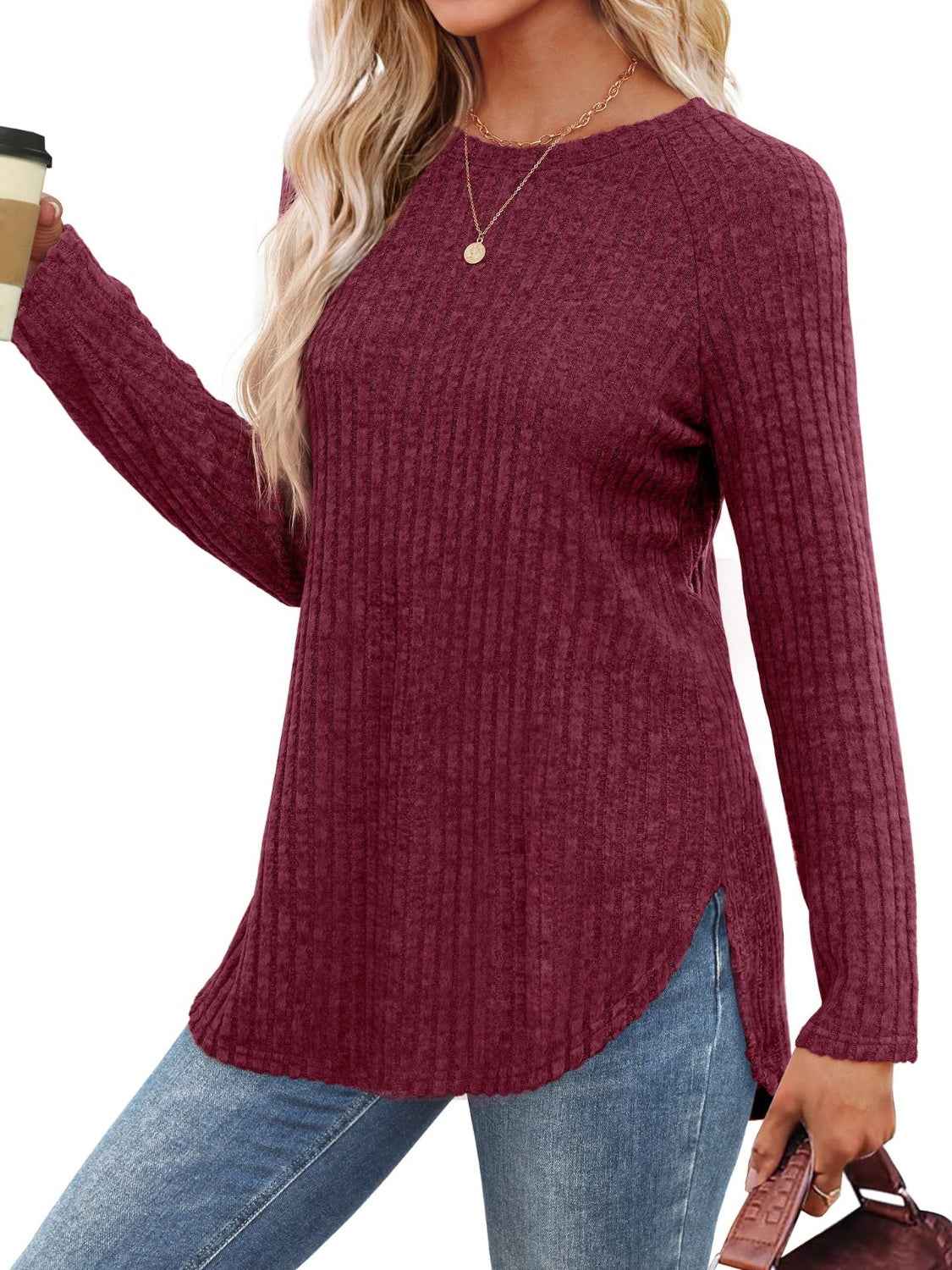 Round Neck Raglan Sleeve T-Shirt - Lojy Shop