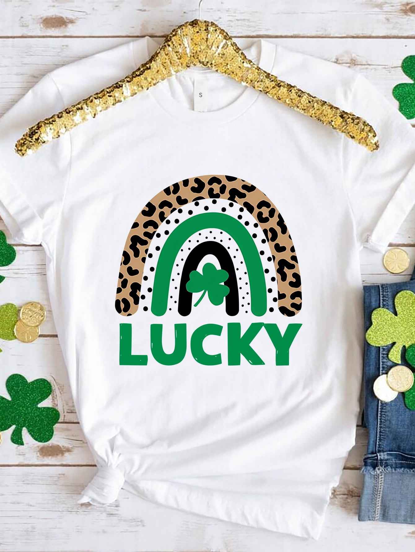 LUCKY Round Neck Short Sleeve T-Shirt - Lojy Shop
