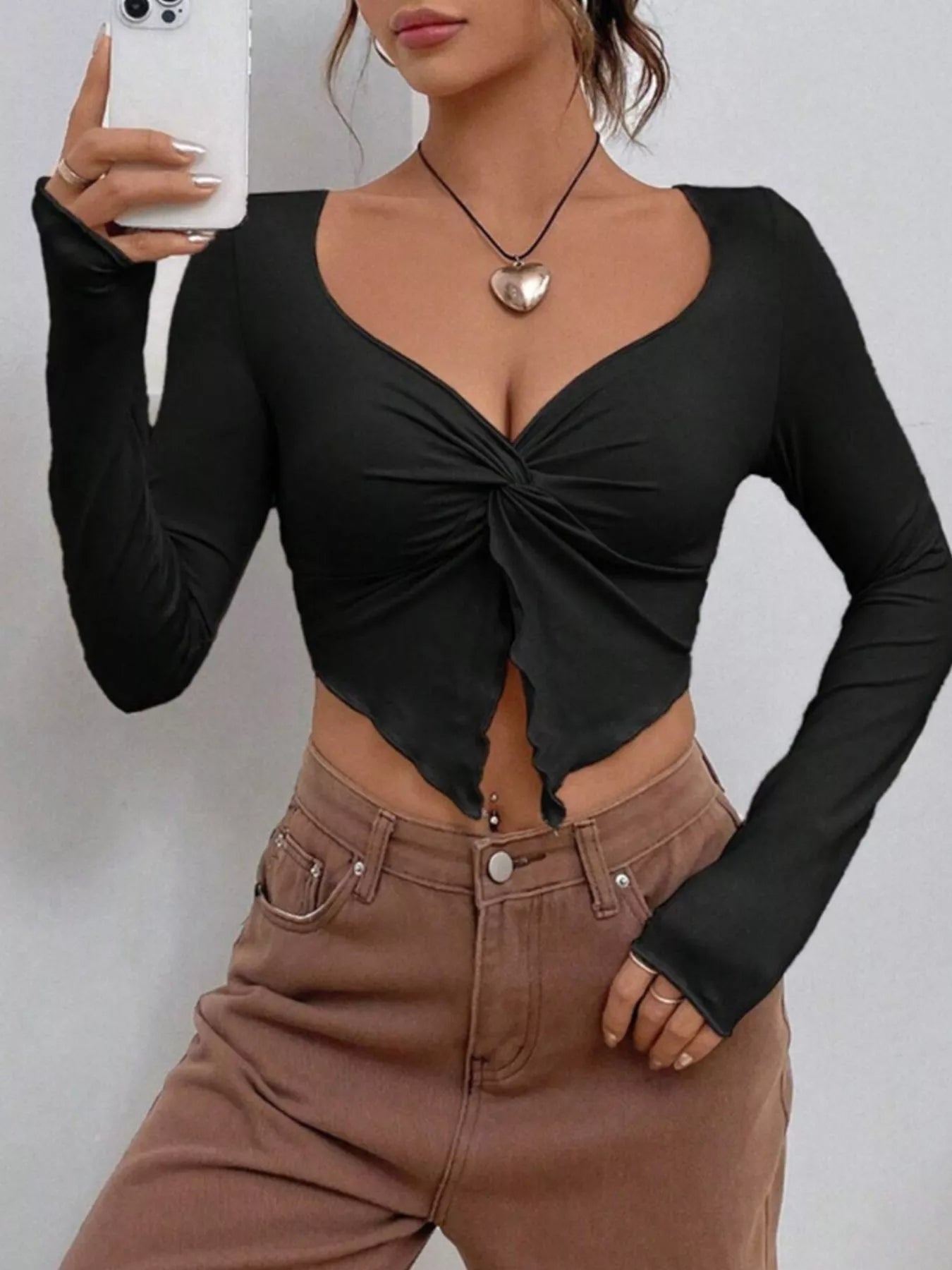 Twisted Front Long Sleeve T-Shirt
