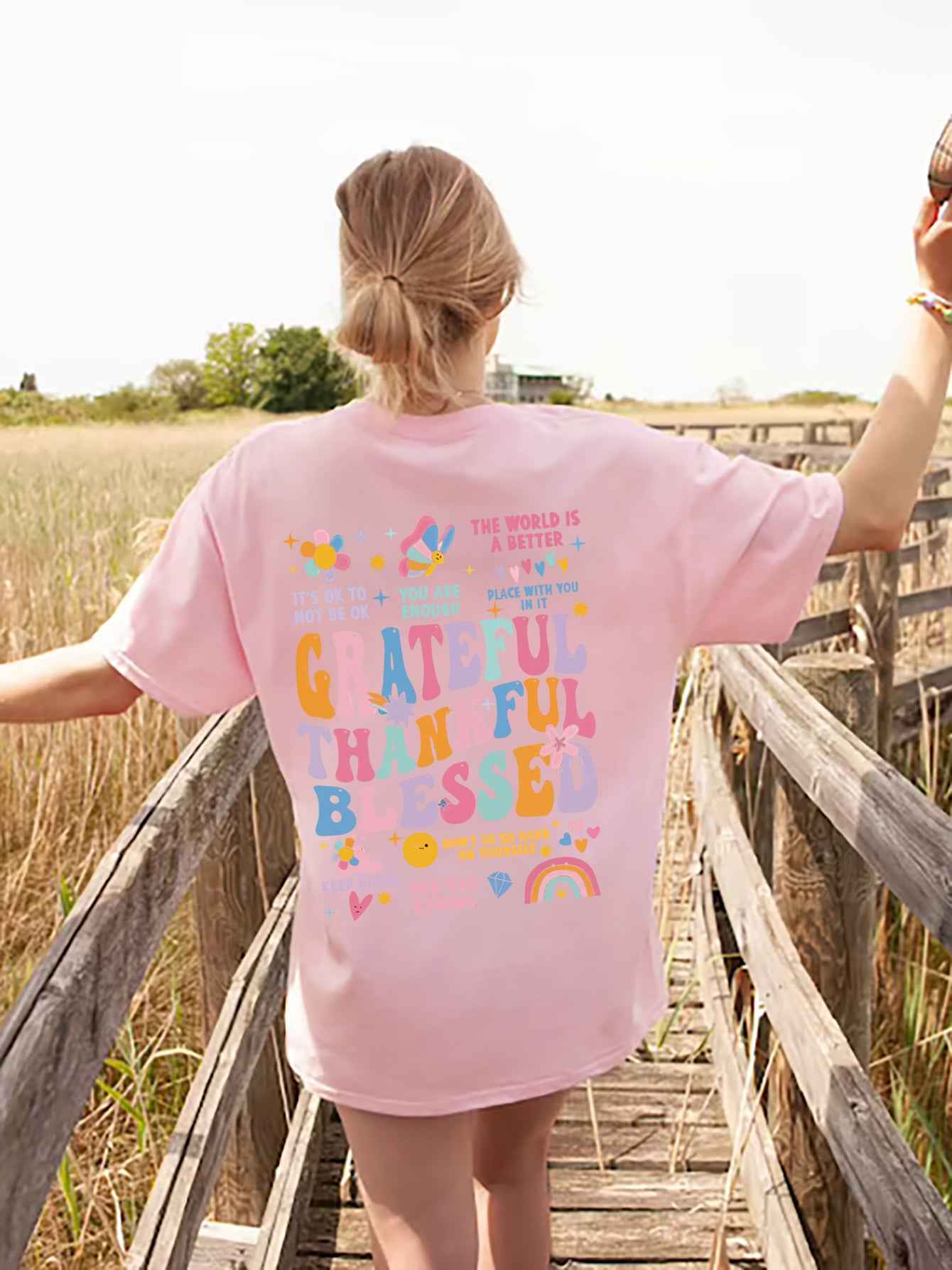Letter Graphic Round Neck Short Sleeve T-Shirt - Lojy Shop