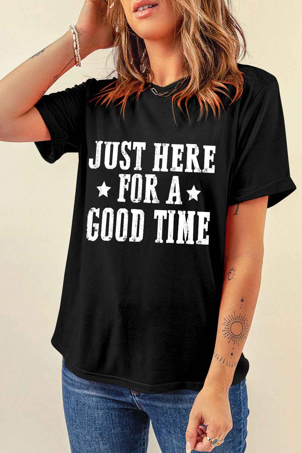 Letter Graphic Round Neck Short Sleeve T-Shirt - Lojy Shop
