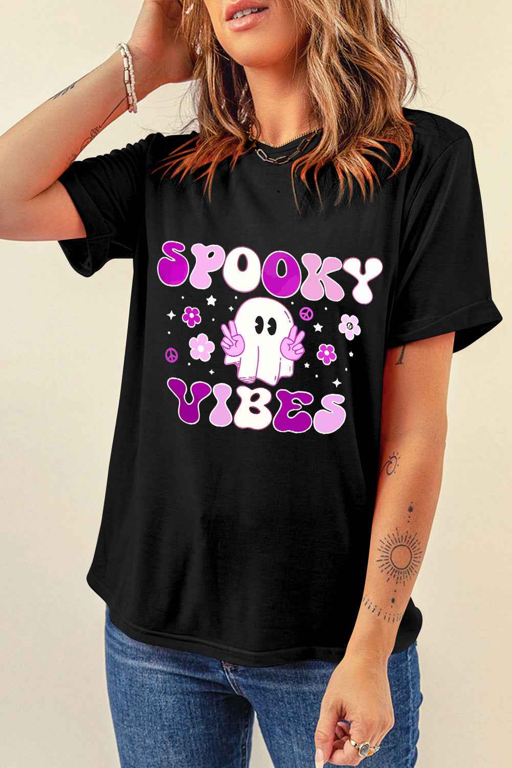 Graphic Round Neck Short Sleeve T-Shirt - Lojy Shop