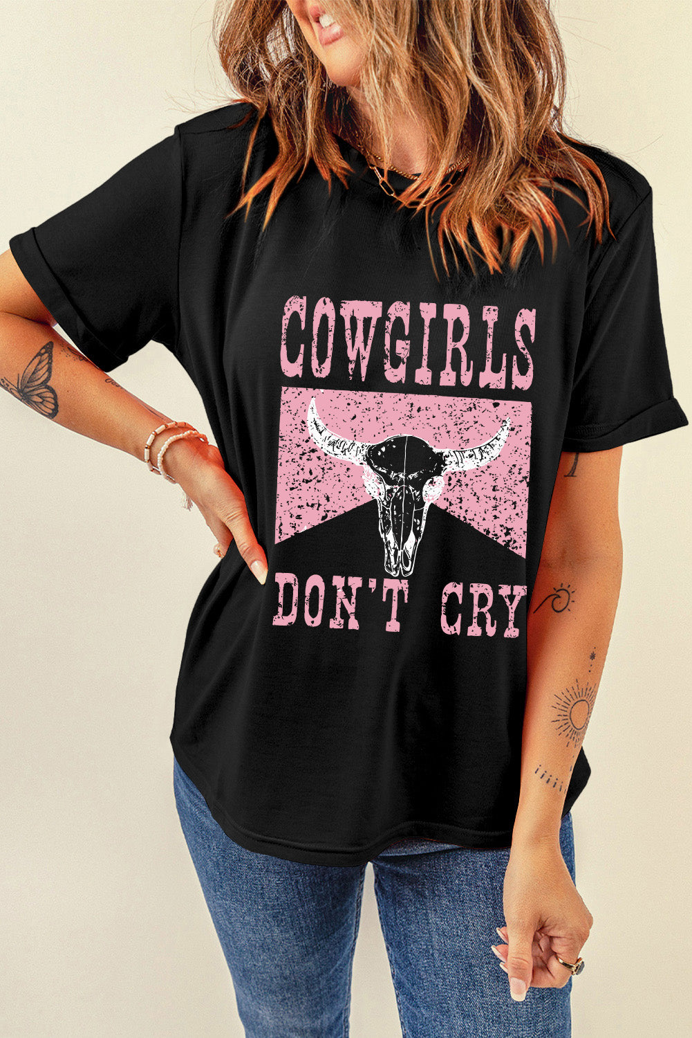 Graphic Round Neck Short Sleeve T-Shirt - Lojy Shop