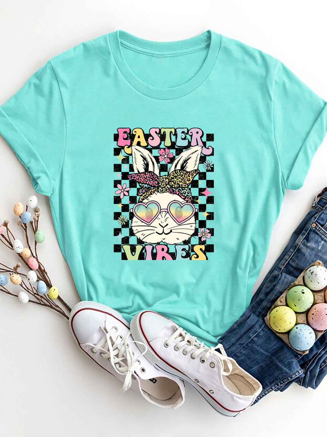 EASTER VIBES Round Neck Short Sleeve T-Shirt - Lojy Shop