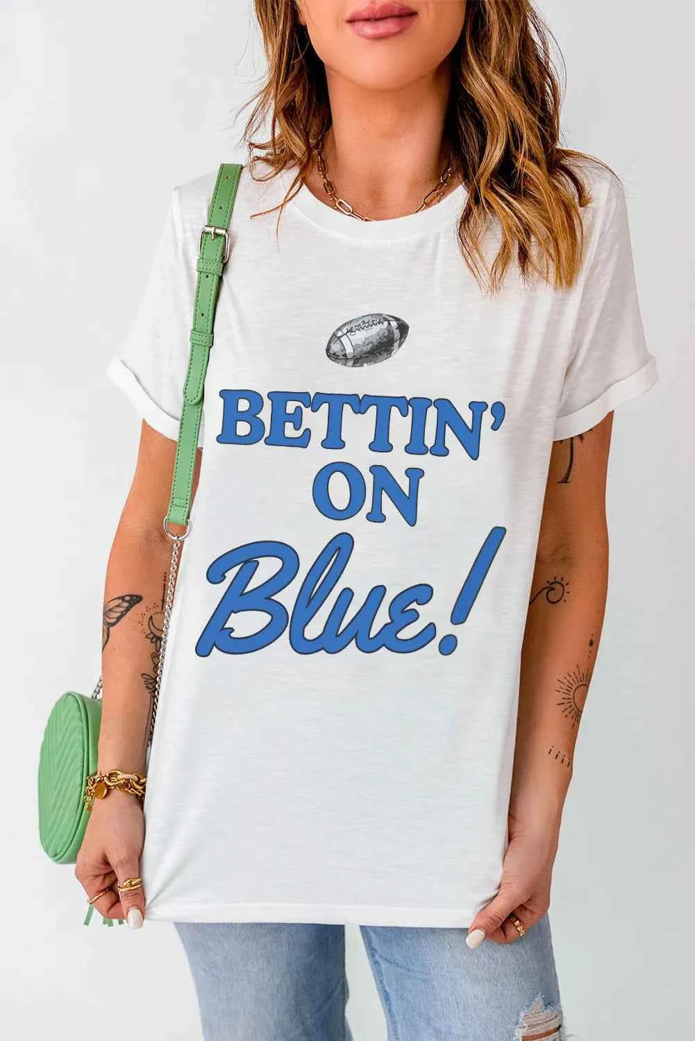 Letter Graphic Round Neck Short Sleeve T-Shirt - Lojy Shop