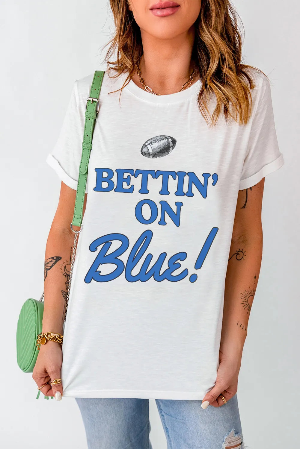 Letter Graphic Round Neck Short Sleeve T-Shirt - Lojy Shop