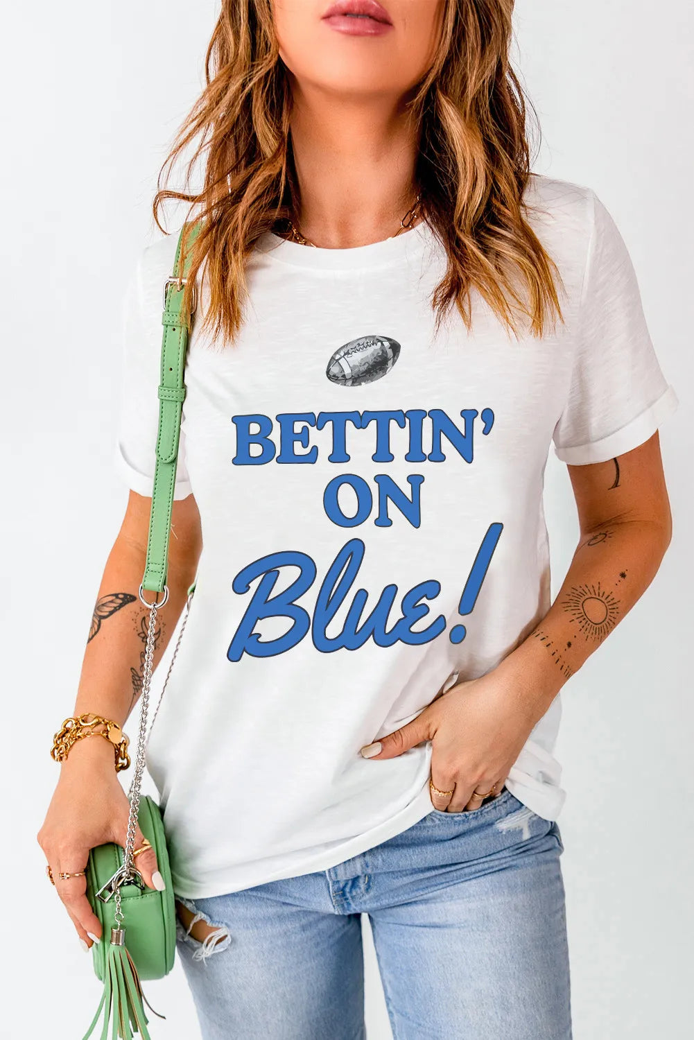 Letter Graphic Round Neck Short Sleeve T-Shirt - Lojy Shop