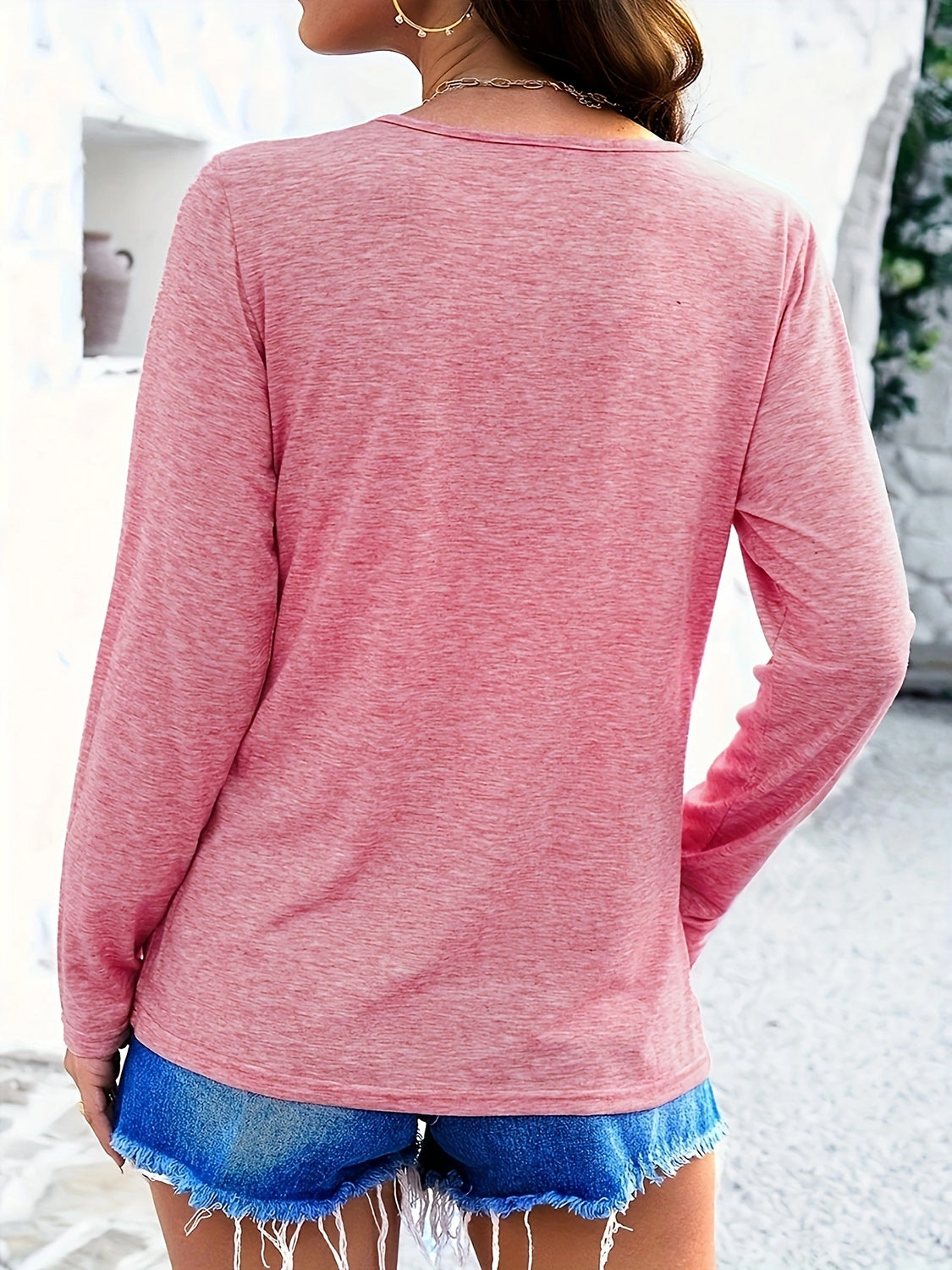 Crisscross V-Neck Long Sleeve T-Shirt - Lojy Shop
