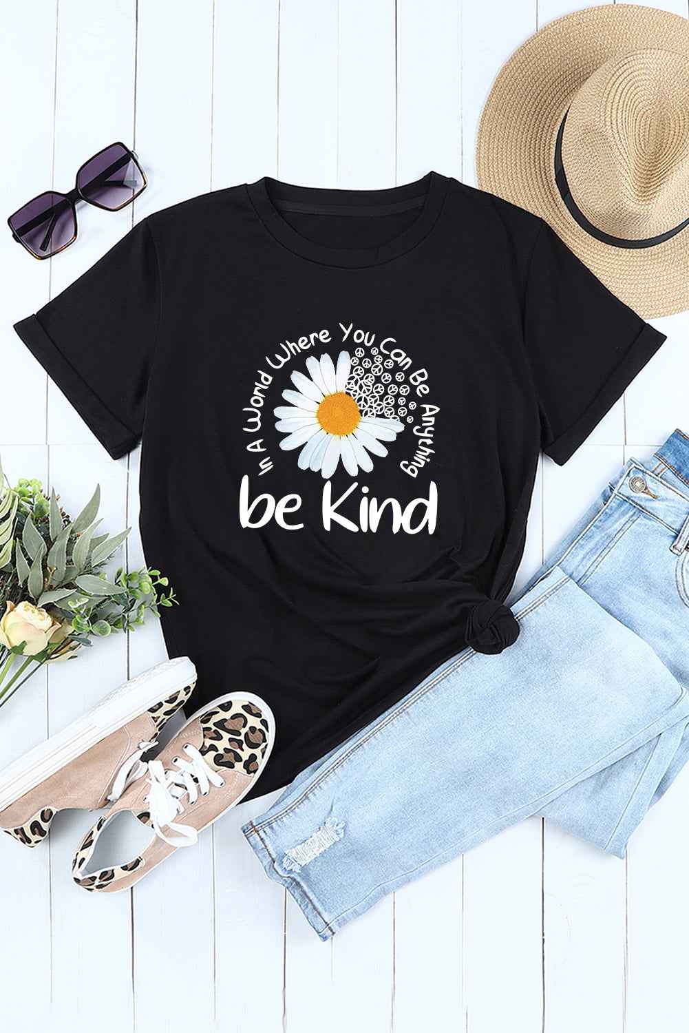 Graphic Round Neck Short Sleeve T-Shirt - Lojy Shop