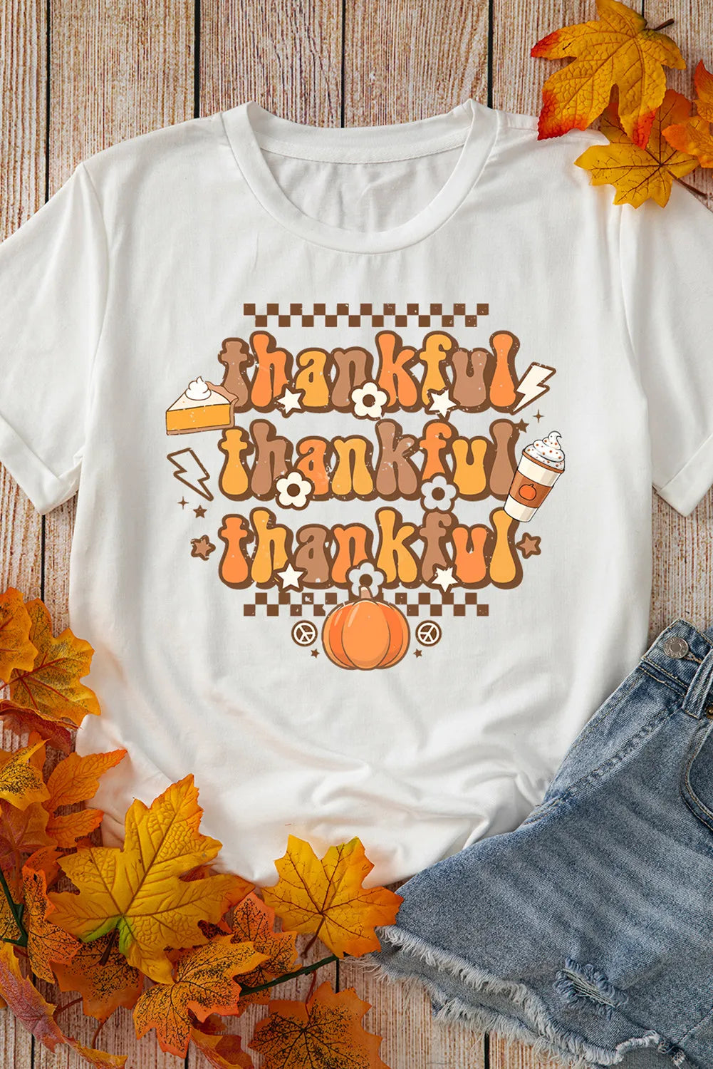 THANKFUL Round Neck Short Sleeve T-Shirt - Lojy Shop