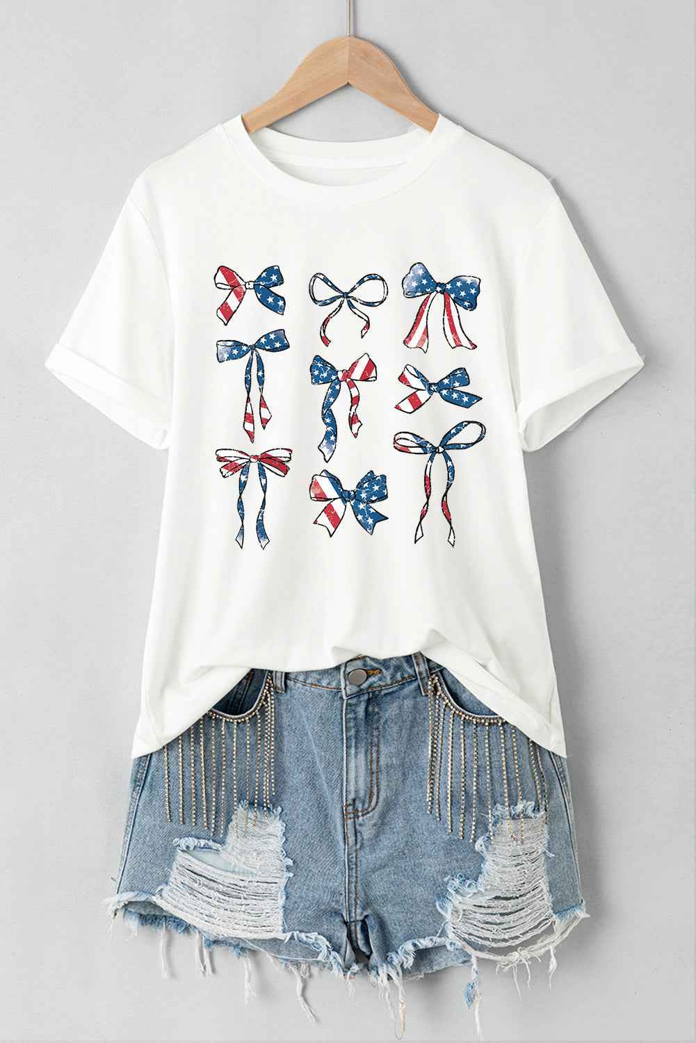 Bow Round Neck Short Sleeve T-Shirt - Lojy Shop