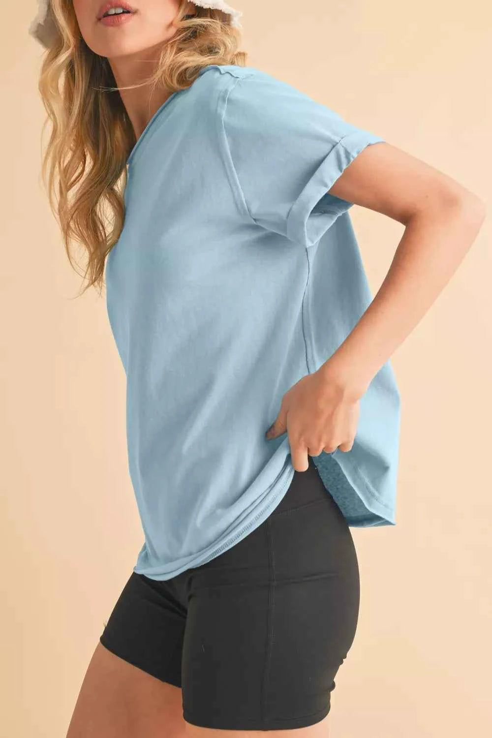 Solid Color Round Neck Casual T Shirt