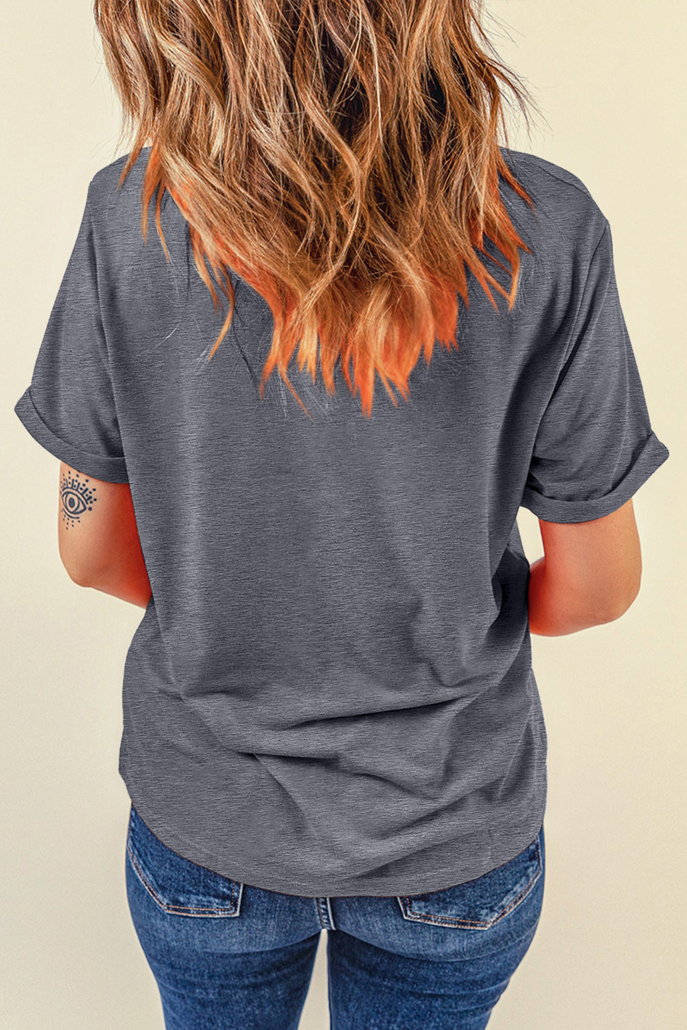 Checkered Graphic Round Neck Short Sleeve T-Shirt - Lojy Shop