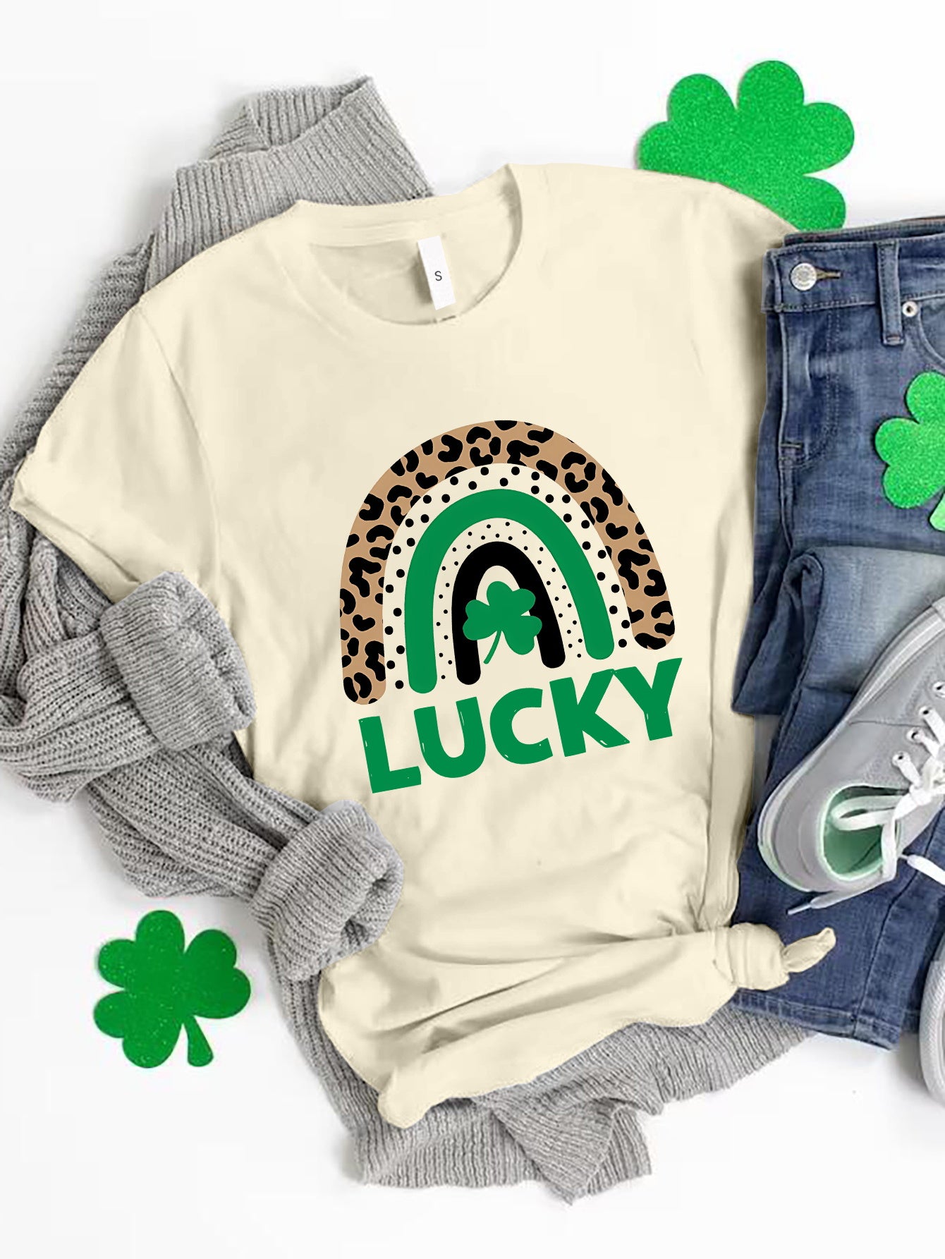 LUCKY Round Neck Short Sleeve T-Shirt - Lojy Shop