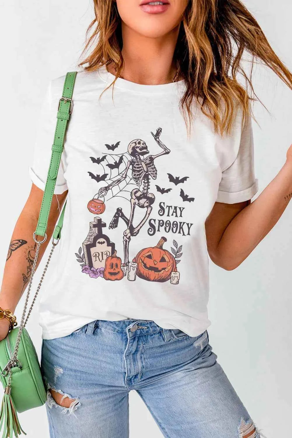 Graphic Round Neck Short Sleeve T-Shirt - Lojy Shop