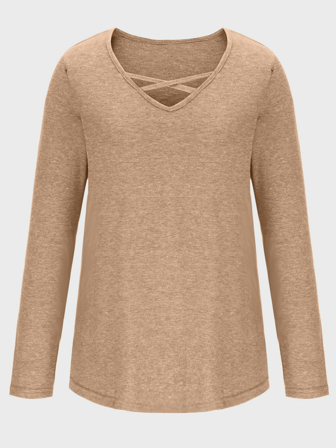 Crisscross V-Neck Long Sleeve T-Shirt - Lojy Shop