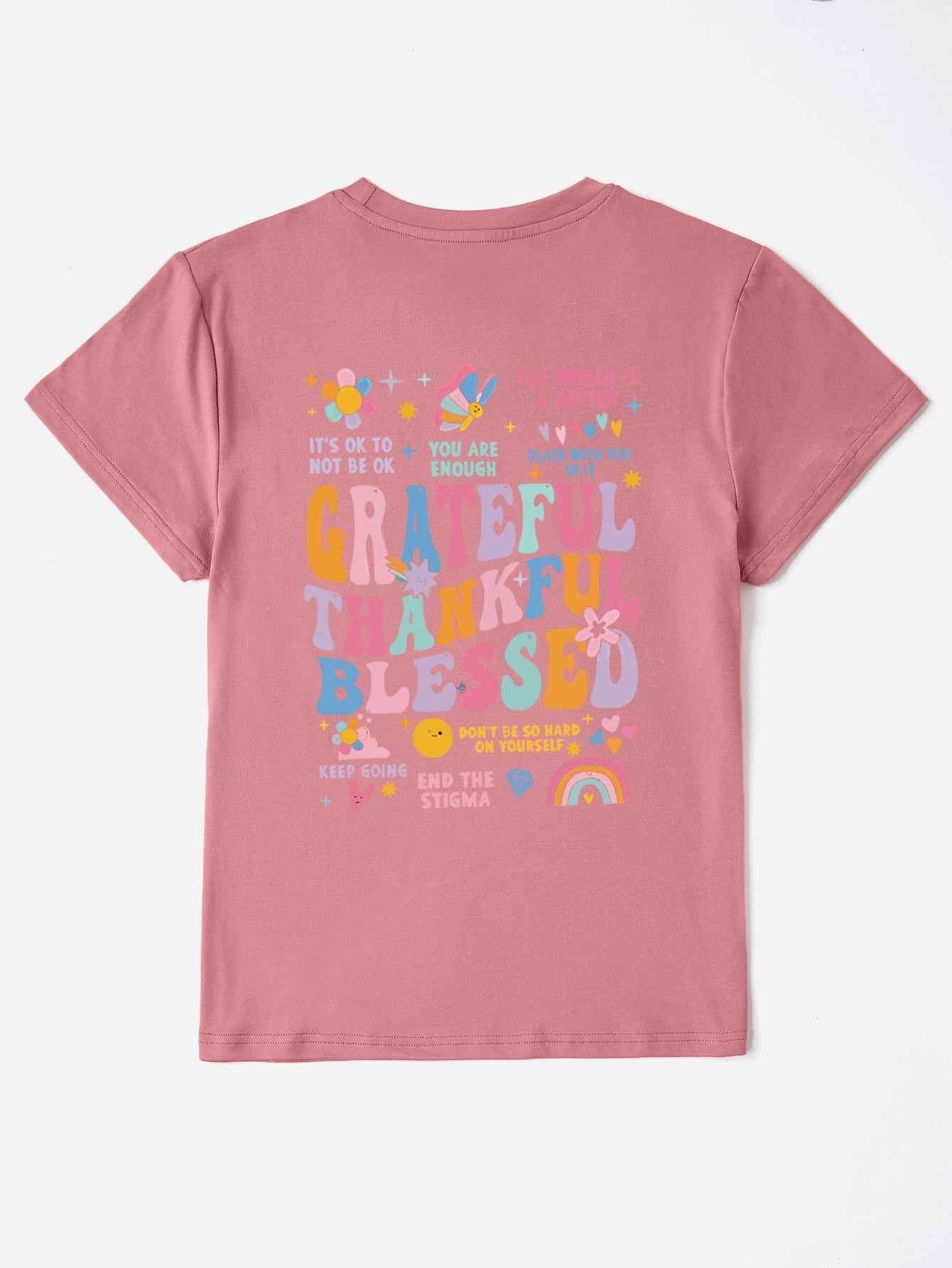 Letter Graphic Round Neck Short Sleeve T-Shirt - Lojy Shop