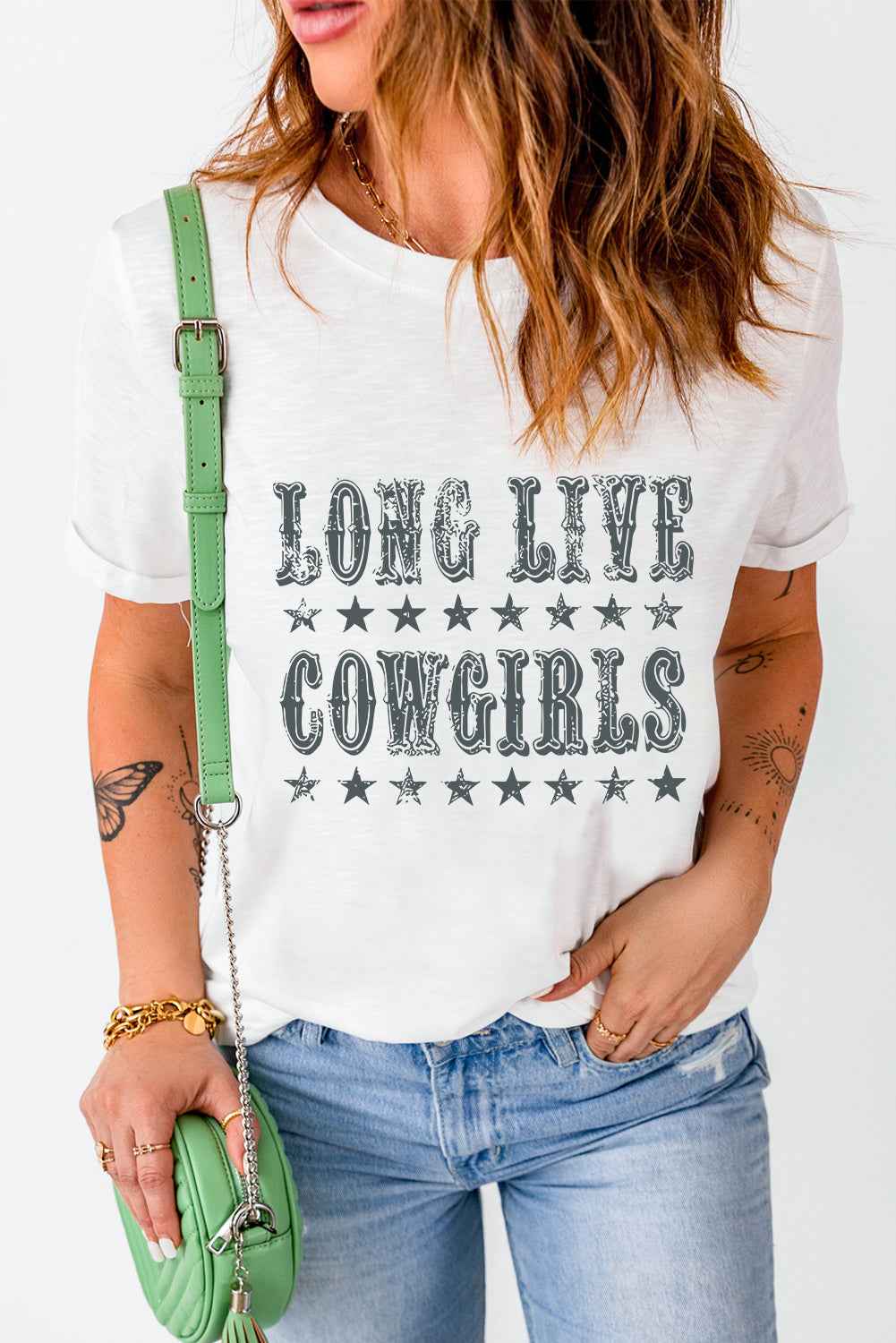 Letter Graphic Round Neck Short Sleeve T-Shirt - Lojy Shop