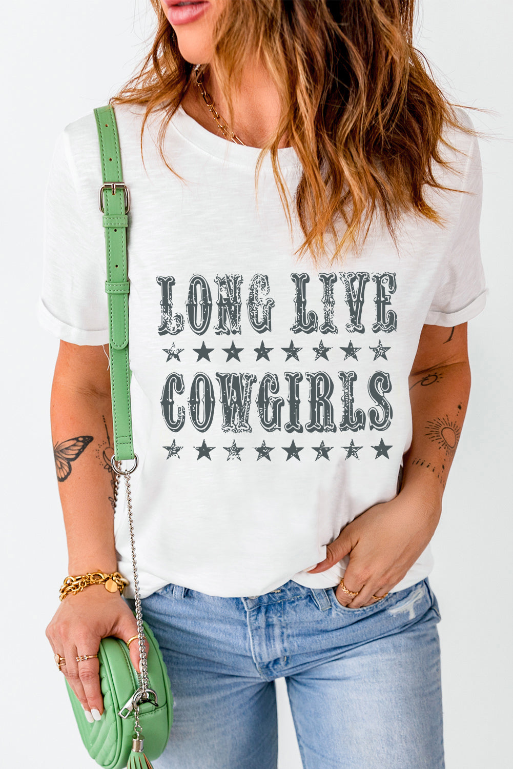 Letter Graphic Round Neck Short Sleeve T-Shirt - Lojy Shop