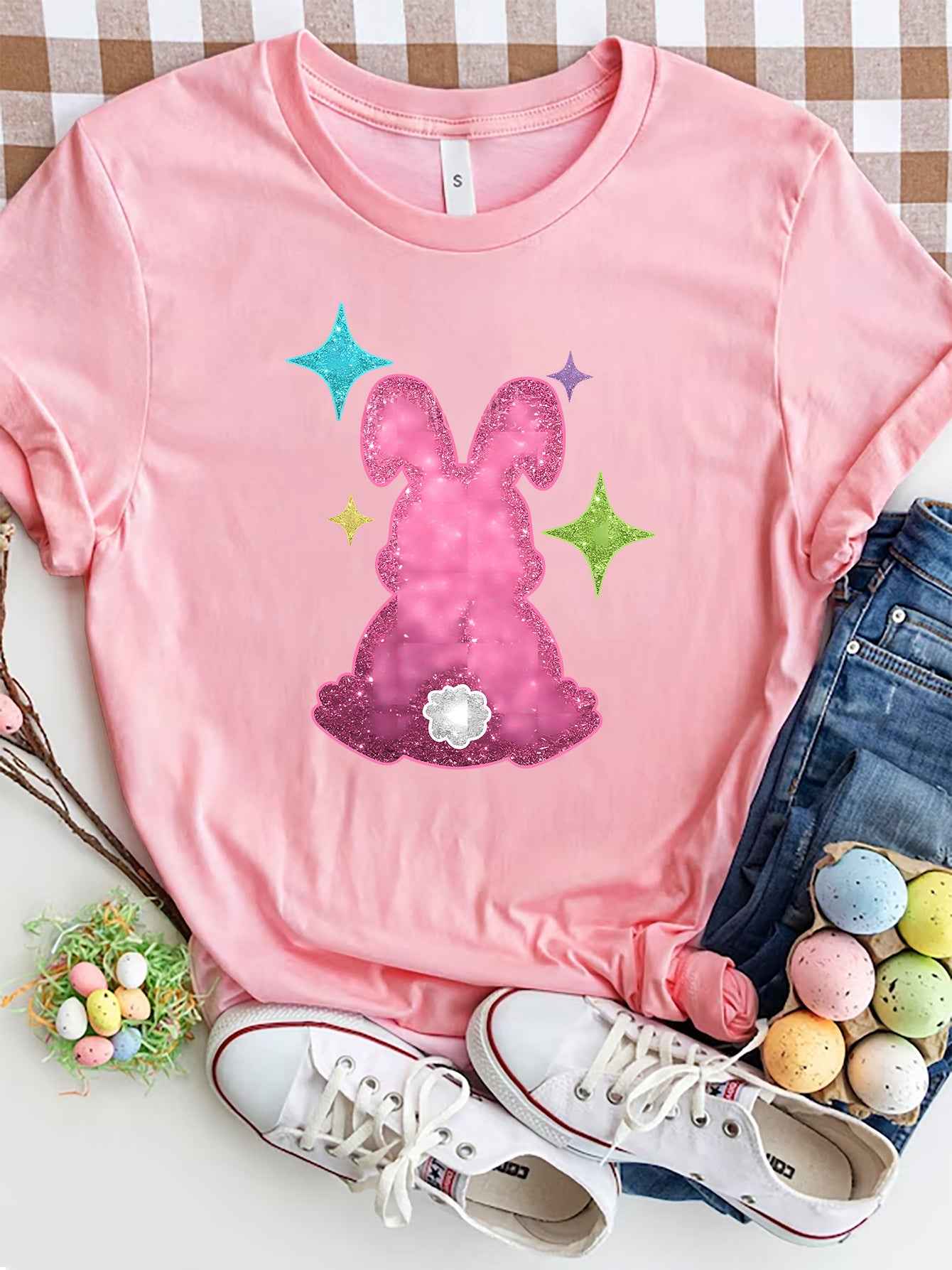 Rabbit Round Neck Short Sleeve T-Shirt - Lojy Shop