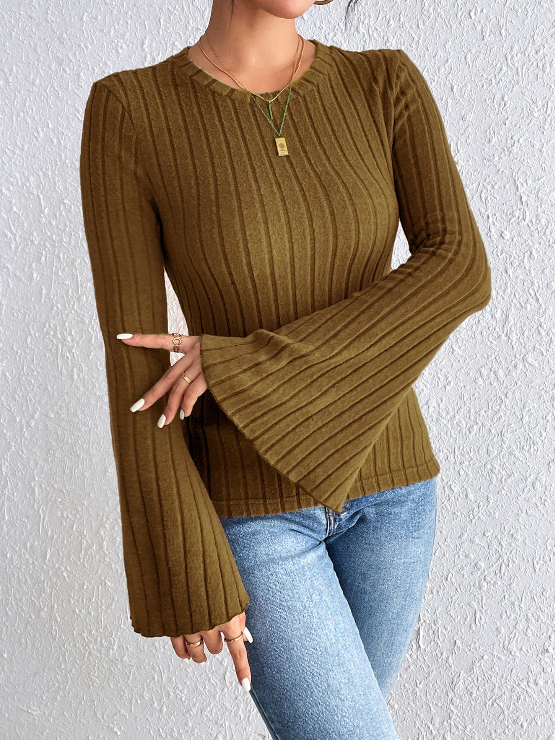 Honey Round Neck Flare Sleeve T-Shirt - Lojy Shop