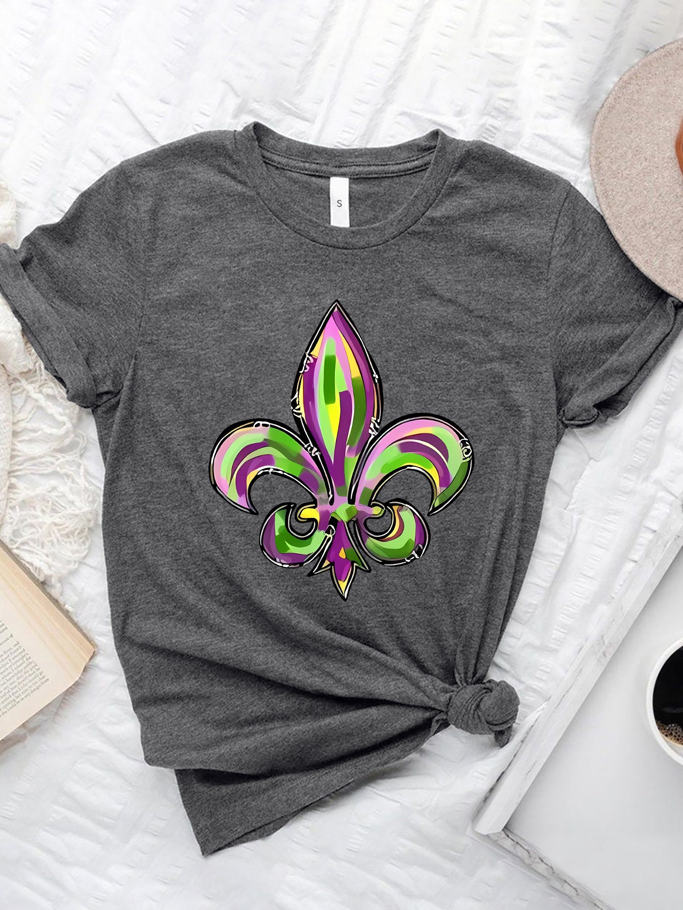 Mardi Gras Graphic Round Neck Short Sleeve T-Shirt - Lojy Shop