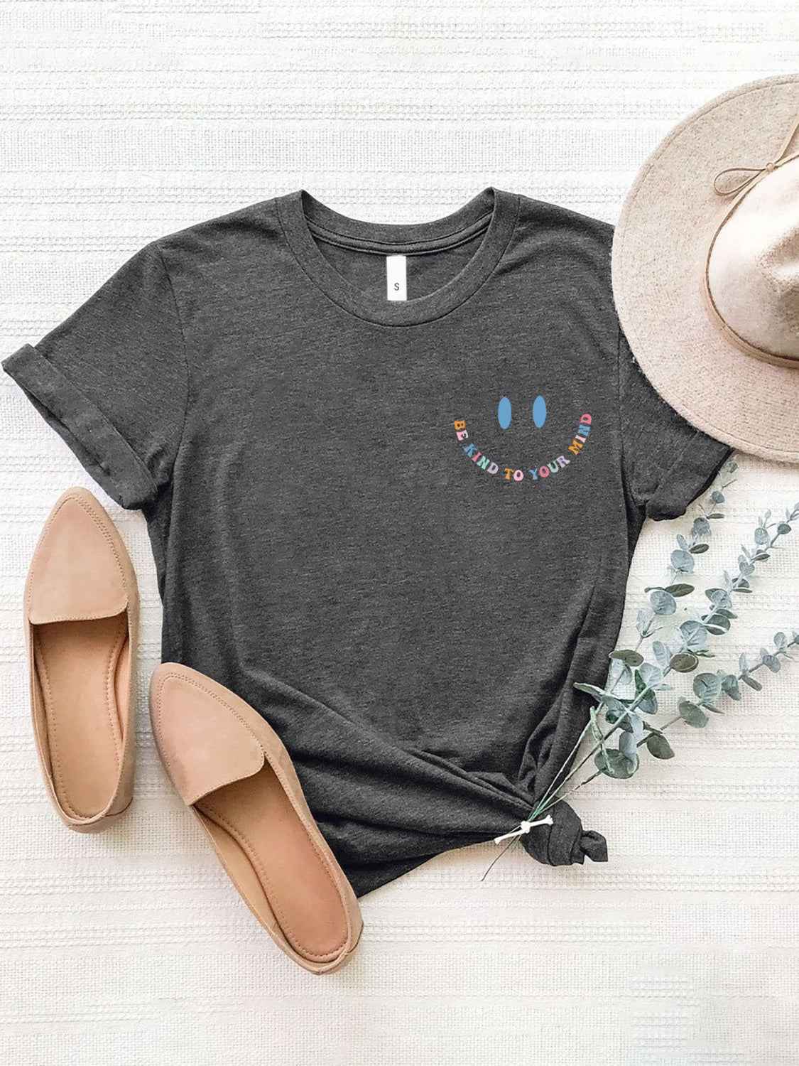 Letter Graphic Round Neck Short Sleeve T-Shirt - Lojy Shop