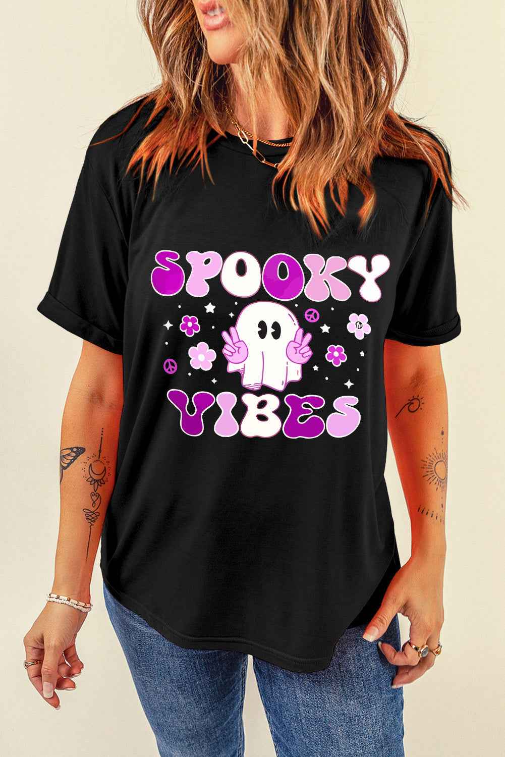 Graphic Round Neck Short Sleeve T-Shirt - Lojy Shop