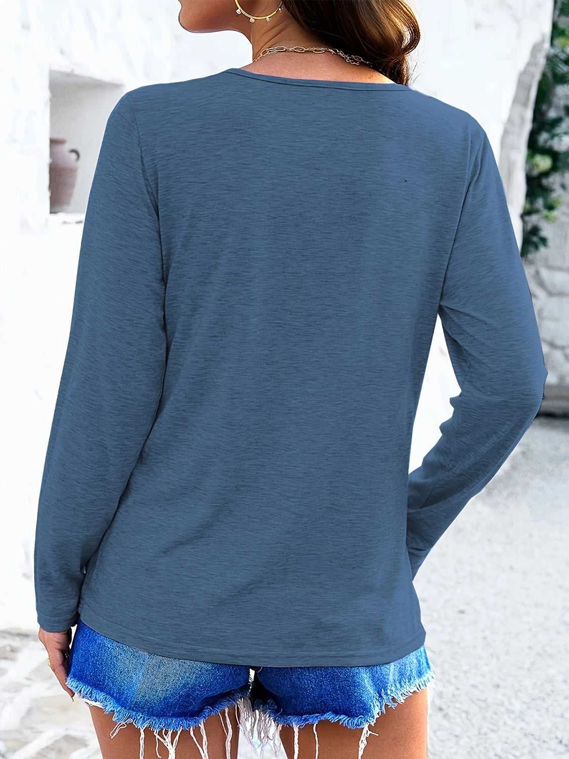 Crisscross V-Neck Long Sleeve T-Shirt - Lojy Shop