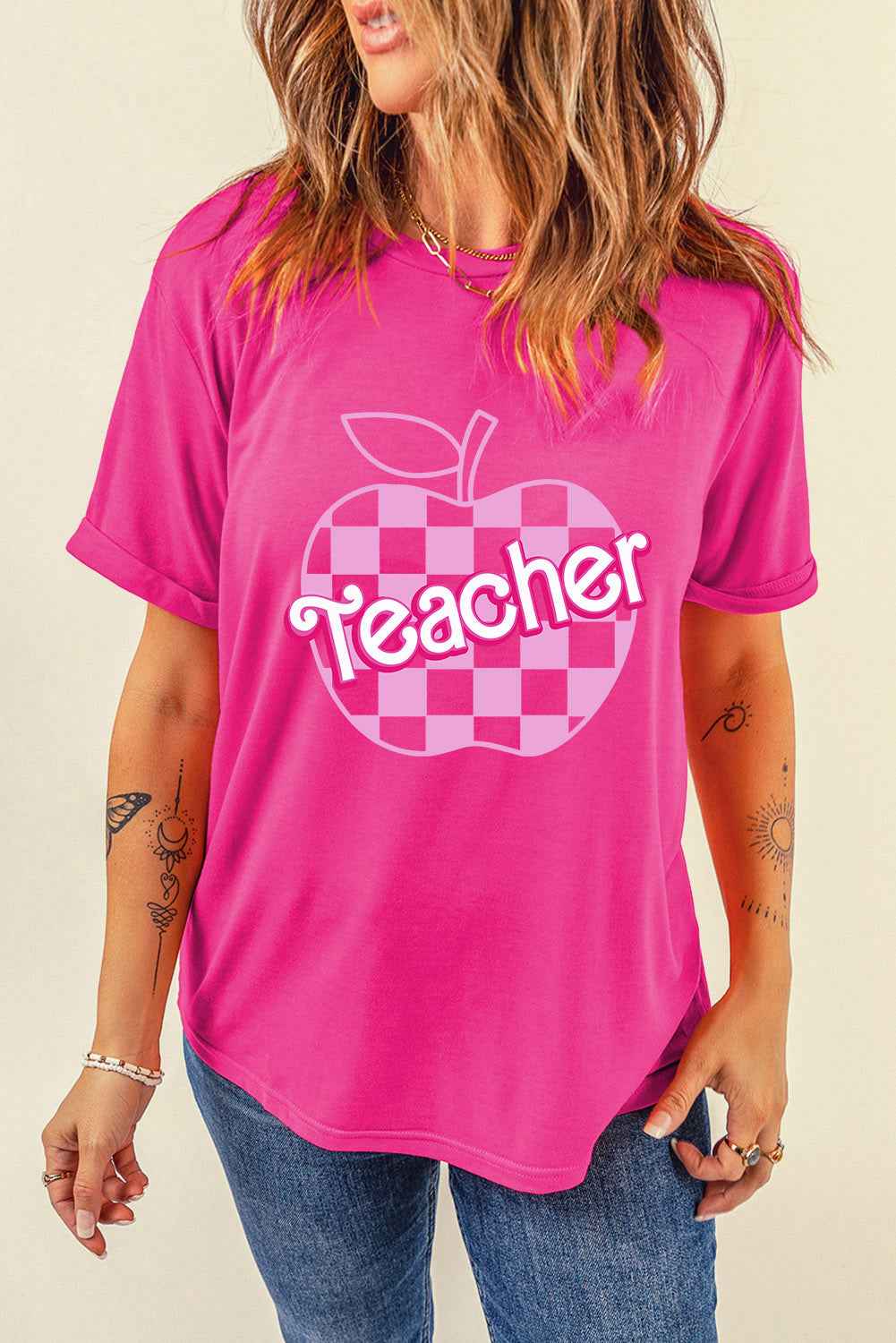 Graphic Round Neck Short Sleeve T-Shirt - Lojy Shop
