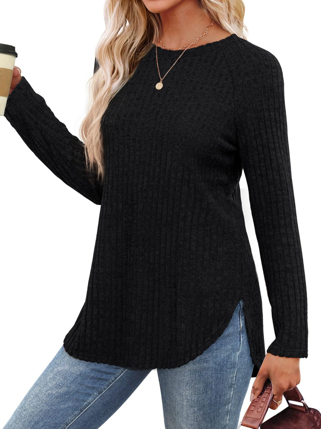Round Neck Raglan Sleeve T-Shirt - Lojy Shop