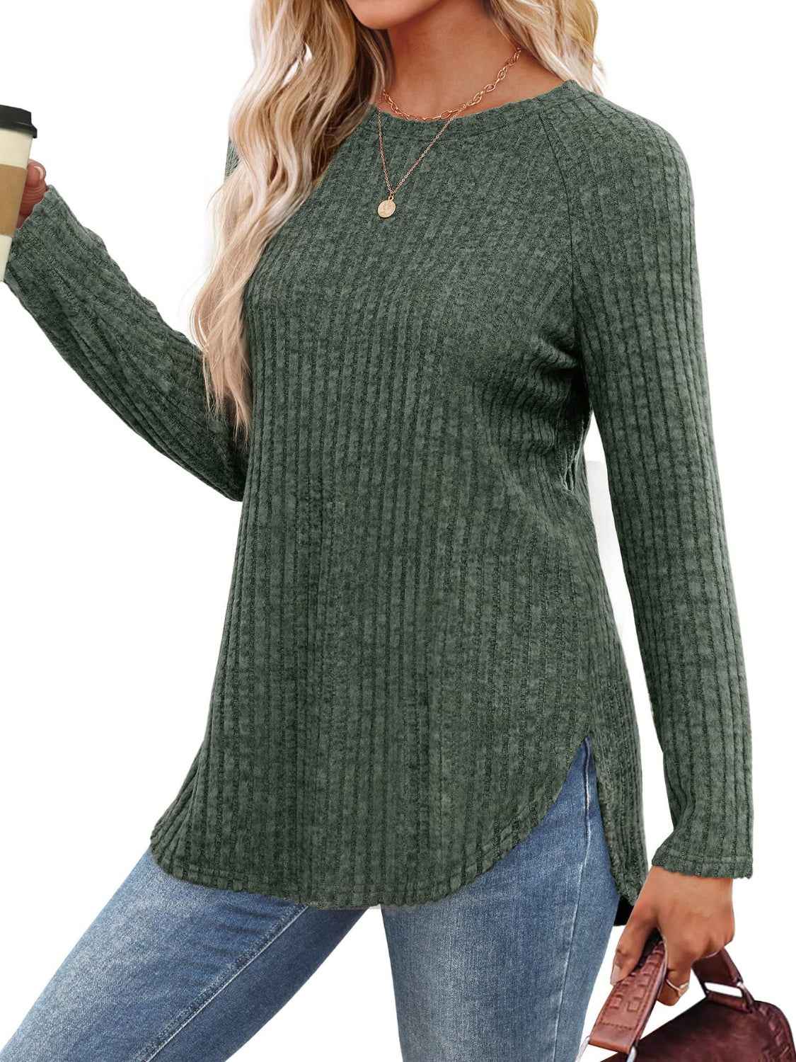 Round Neck Raglan Sleeve T-Shirt - Lojy Shop