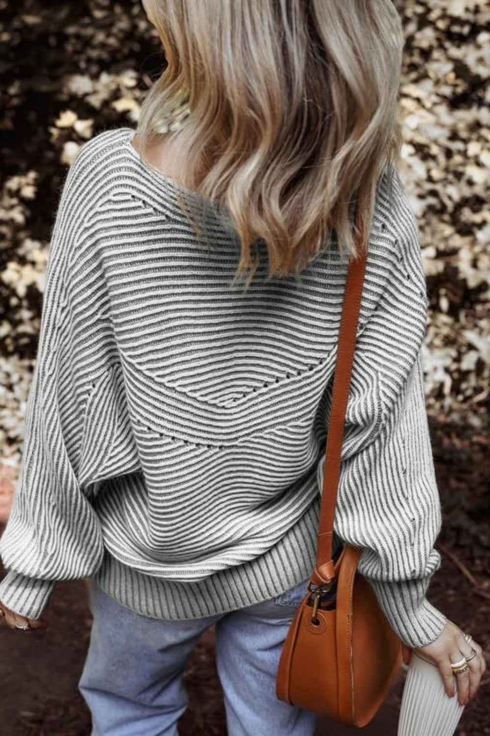 Textured Striped Round Neck Long Sleeve Top - Lojy Shop