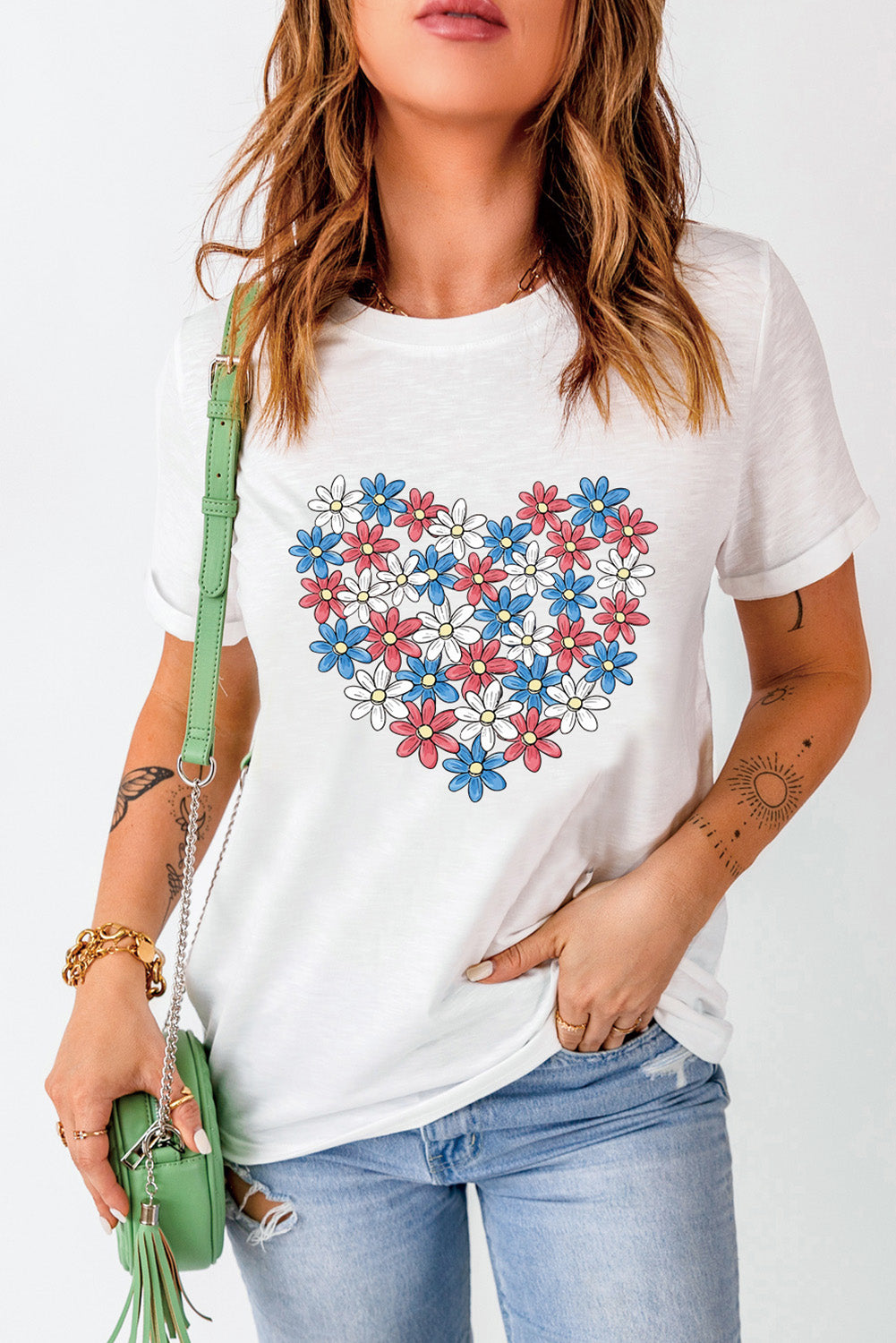 Flower Graphic Round Neck Short Sleeve T-Shirt - Lojy Shop