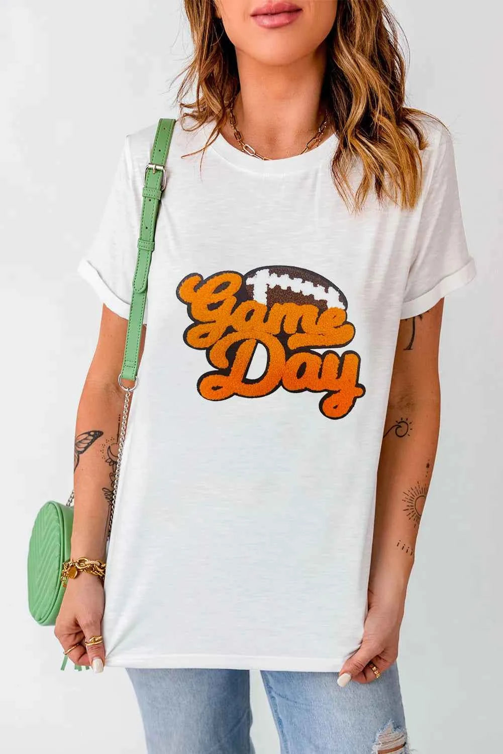 GAME DAY Round Neck Short Sleeve T-Shirt - Lojy Shop