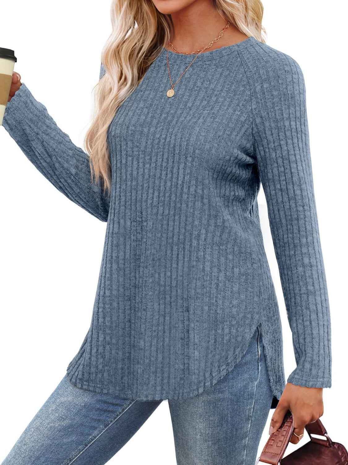 Round Neck Raglan Sleeve T-Shirt - Lojy Shop