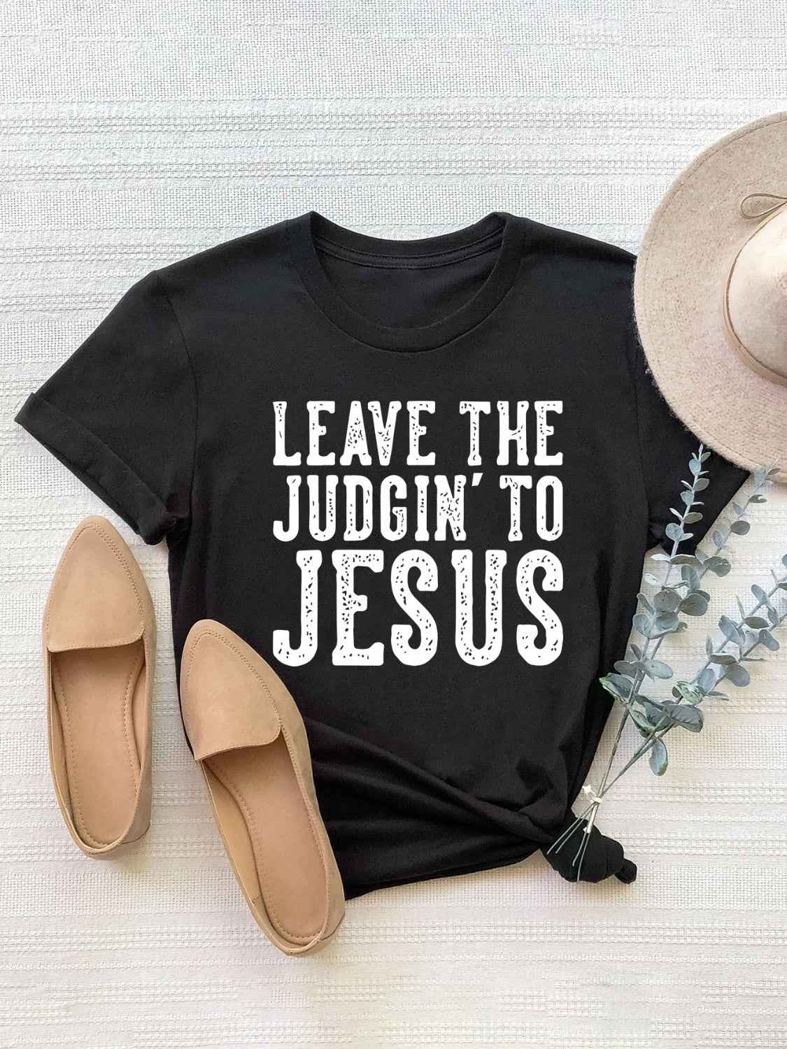 Letter Graphic Round Neck Short Sleeve T-Shirt - Lojy Shop