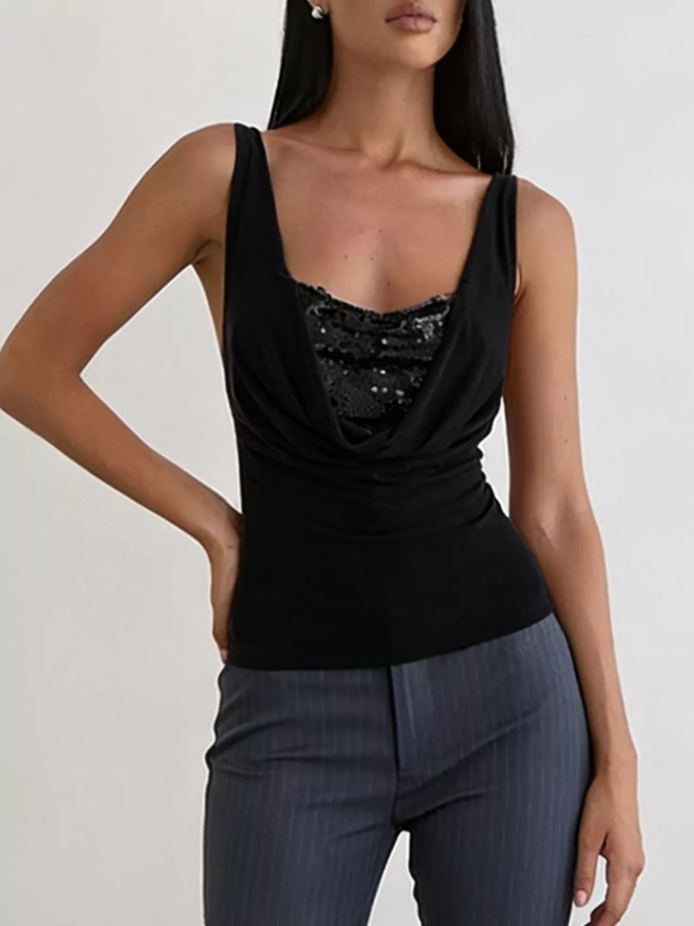 Sequin Detail Ruched Tank