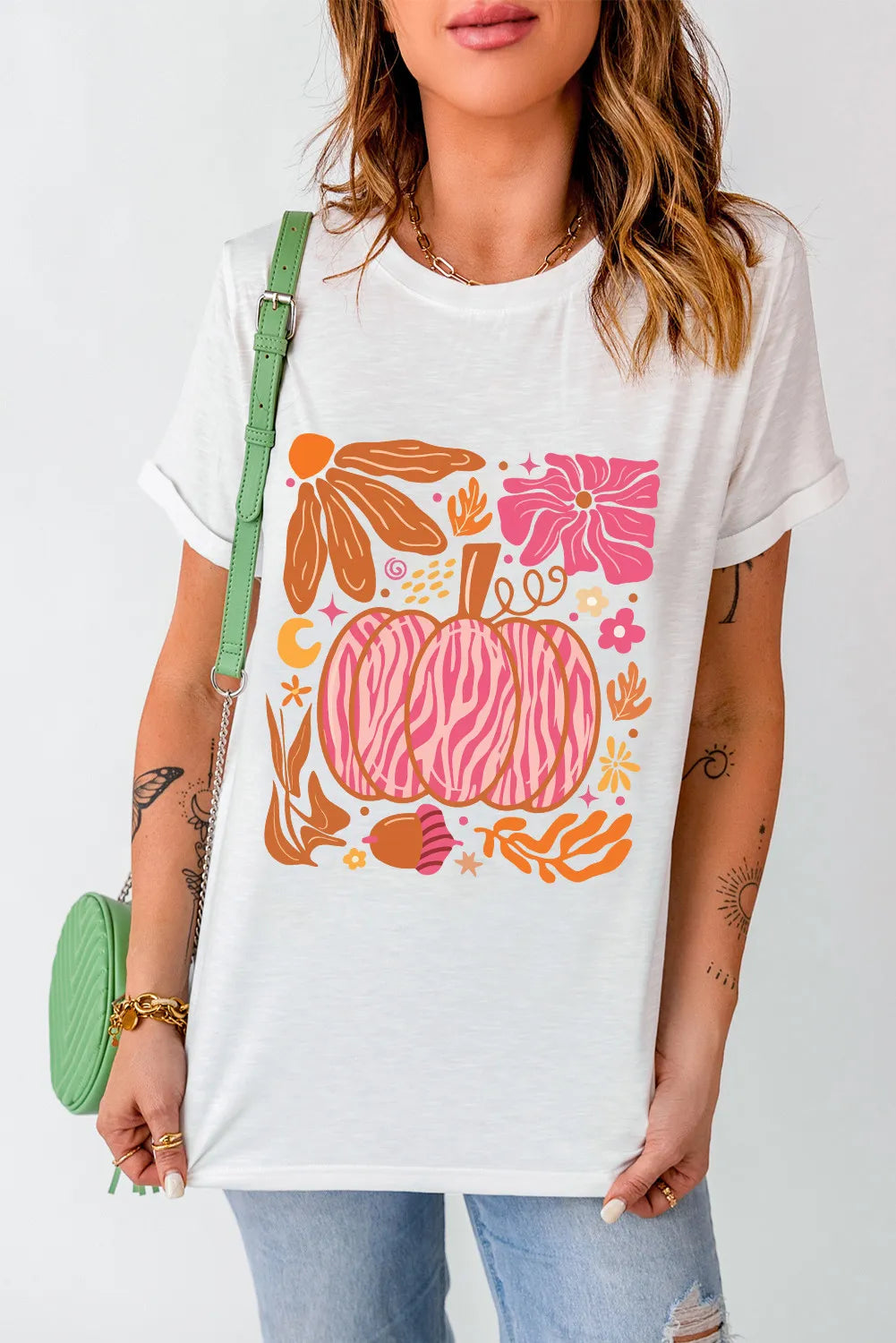 Graphic Round Neck Short Sleeve T-Shirt - Lojy Shop