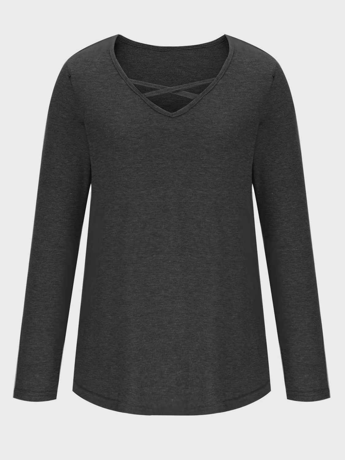 Crisscross V-Neck Long Sleeve T-Shirt - Lojy Shop