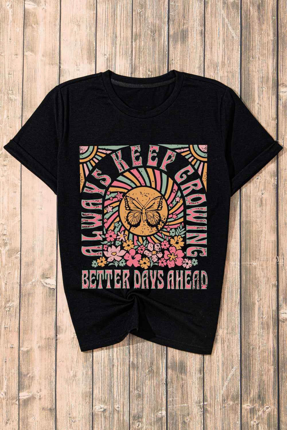 Graphic Round Neck Short Sleeve T-Shirt - Lojy Shop