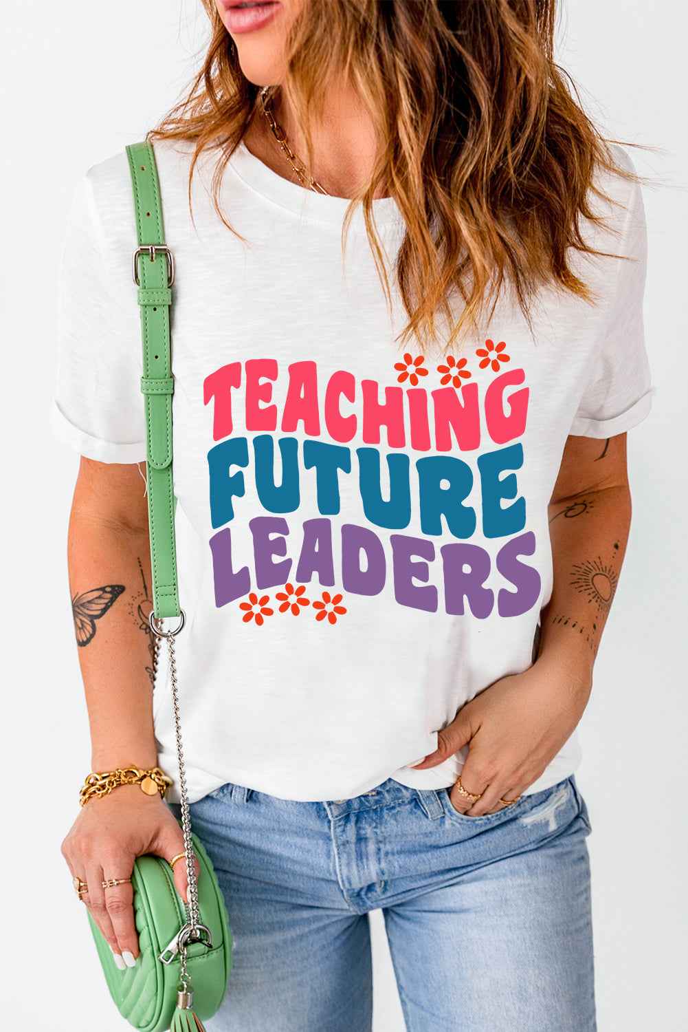 Letter Graphic Round Neck Short Sleeve T-Shirt - Lojy Shop