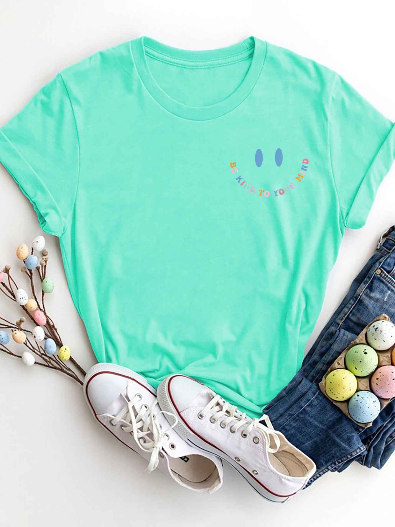 Letter Graphic Round Neck Short Sleeve T-Shirt - Lojy Shop