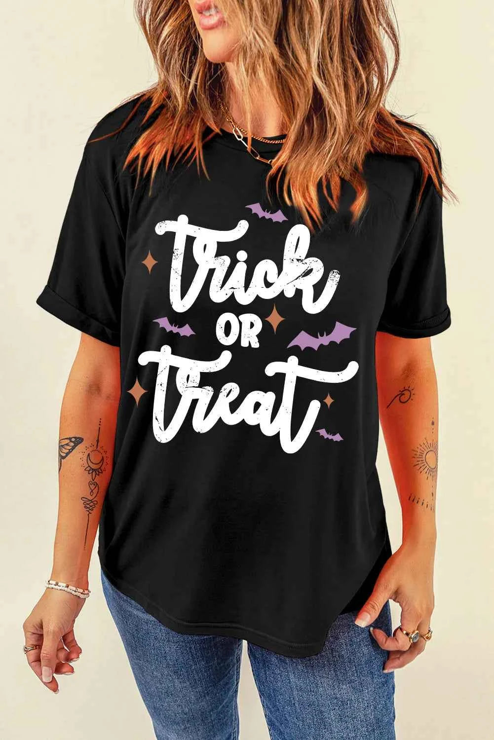 Letter Graphic Round Neck Short Sleeve T-Shirt - Lojy Shop