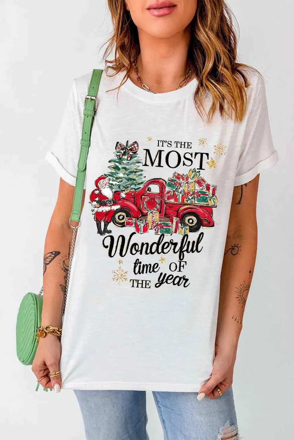Graphic Round Neck Short Sleeve T-Shirt - Lojy Shop